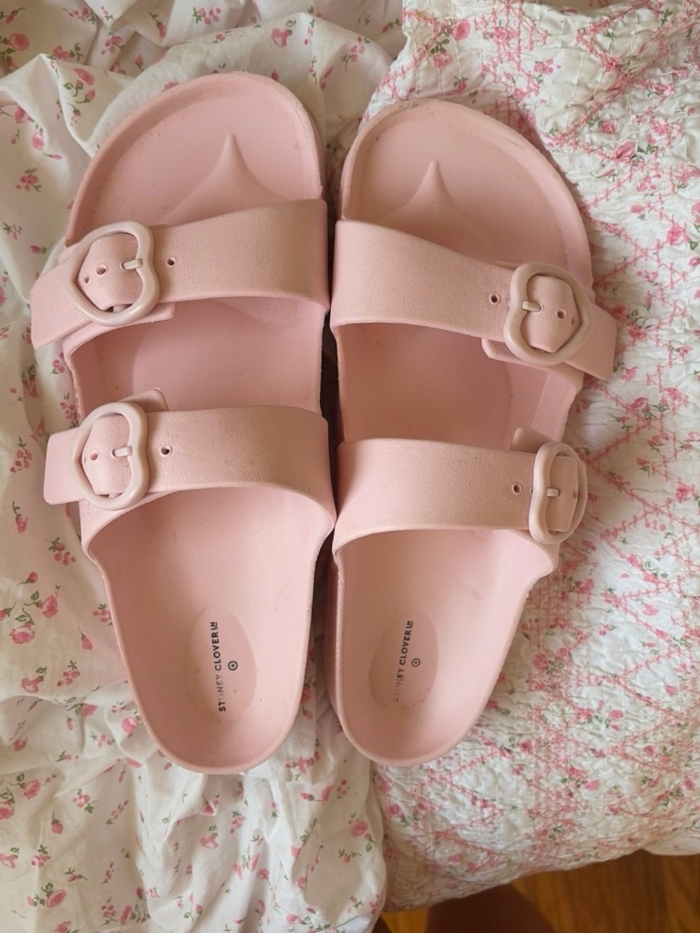 Stoney Clover Lane Pink Double-Buckle Slide Sandals